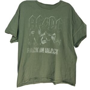 AC/DC Olive Green Back In Black 2023 Band Tee Size L Perryscope Rock Graphic